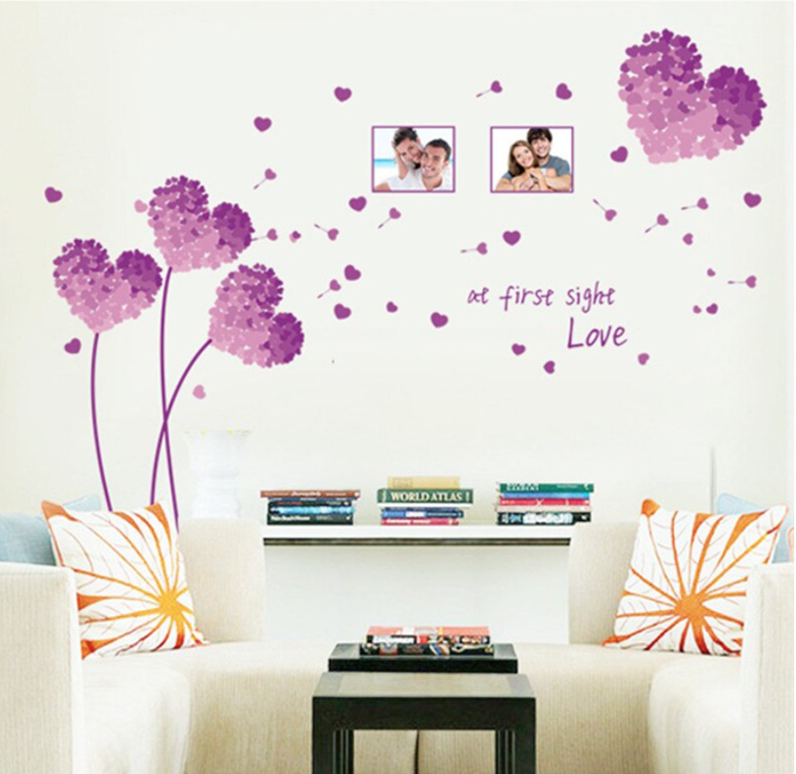 VALENTINE'S DAY PURPLE LOVE HEARTS 3D WALL STICKER MURAL ART Decal
