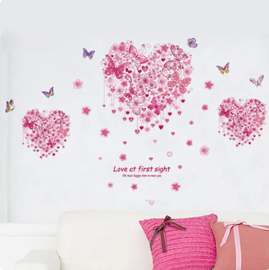 VALENTINE'S LOVE AT FIRST SIGHT HES FLOWERS BUTTERFLIES WALL STICKER MURAL Decal