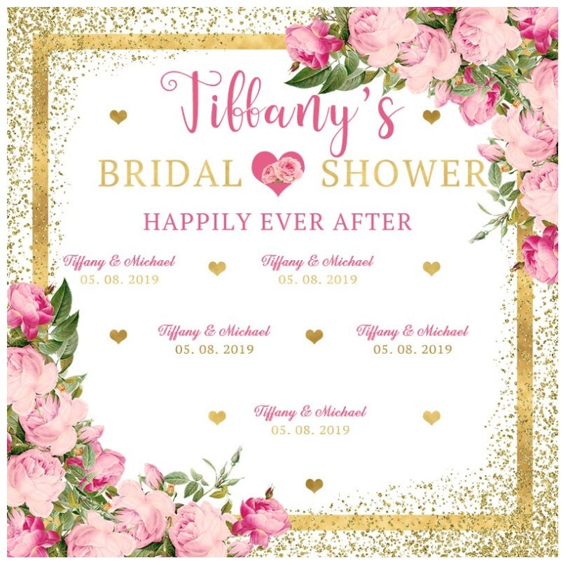 WEDDING BRIDAL SHOWER PINK FLOWER WHITE PERSONALISED BANNER BACKDROP DECORATION
