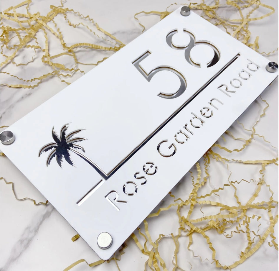 CUSTOM HOUSE SIGN NUMBER STREET SIGN PALM TREE ACRYLIC ADDRESS DOOR WALL PLAQUE