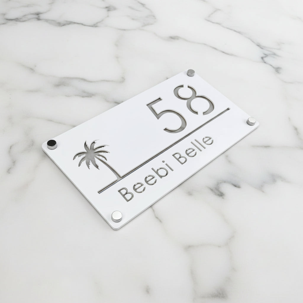 Custom Palm Tree Acrylic House Sign | Personalised Number & Address Plaque