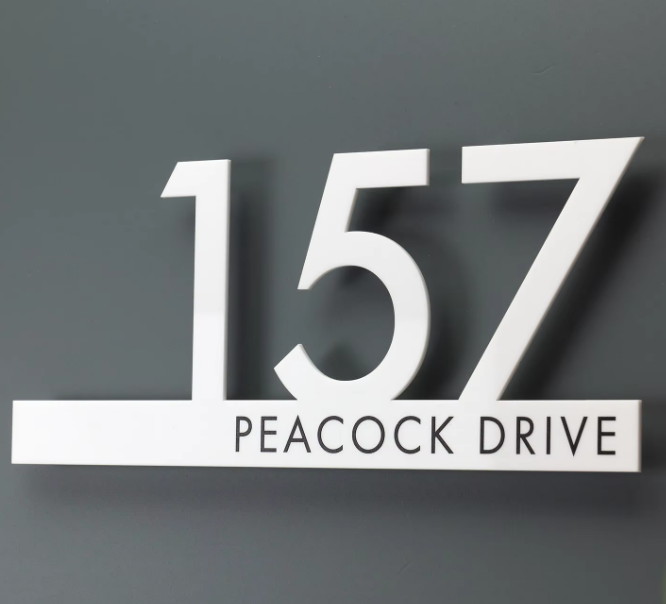 CUSTOM HOUSE SIGN NUMBER STREET SIGN WHITE BLACK ACRYLIC ADDRESS DOOR WALL PLAQUE