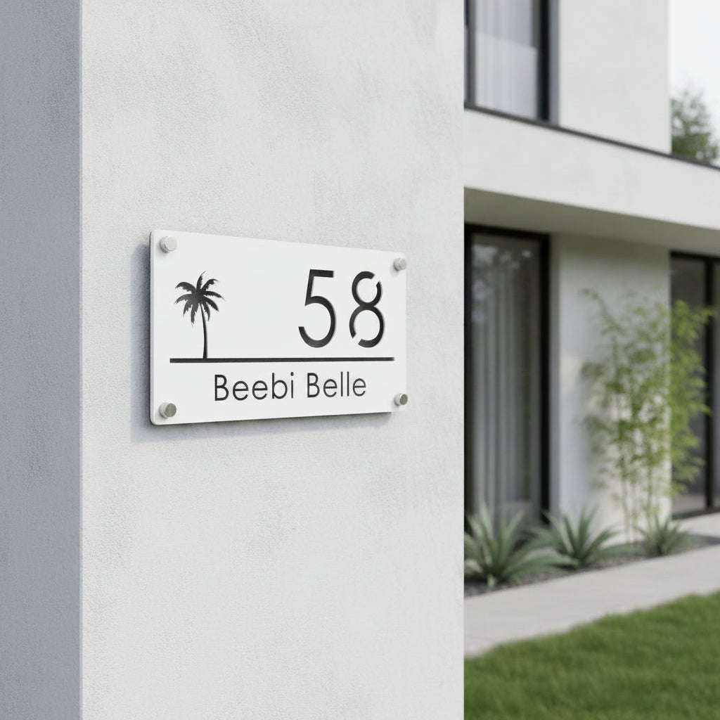 Custom Palm Tree Acrylic House Sign | Personalised Number & Address Plaque