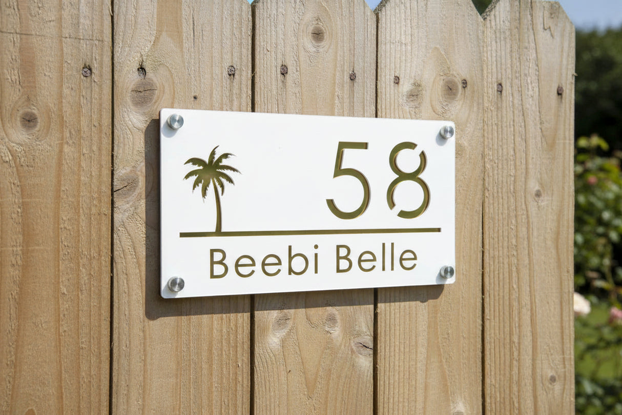 Custom Palm Tree Acrylic House Sign | Personalised Number & Address Plaque