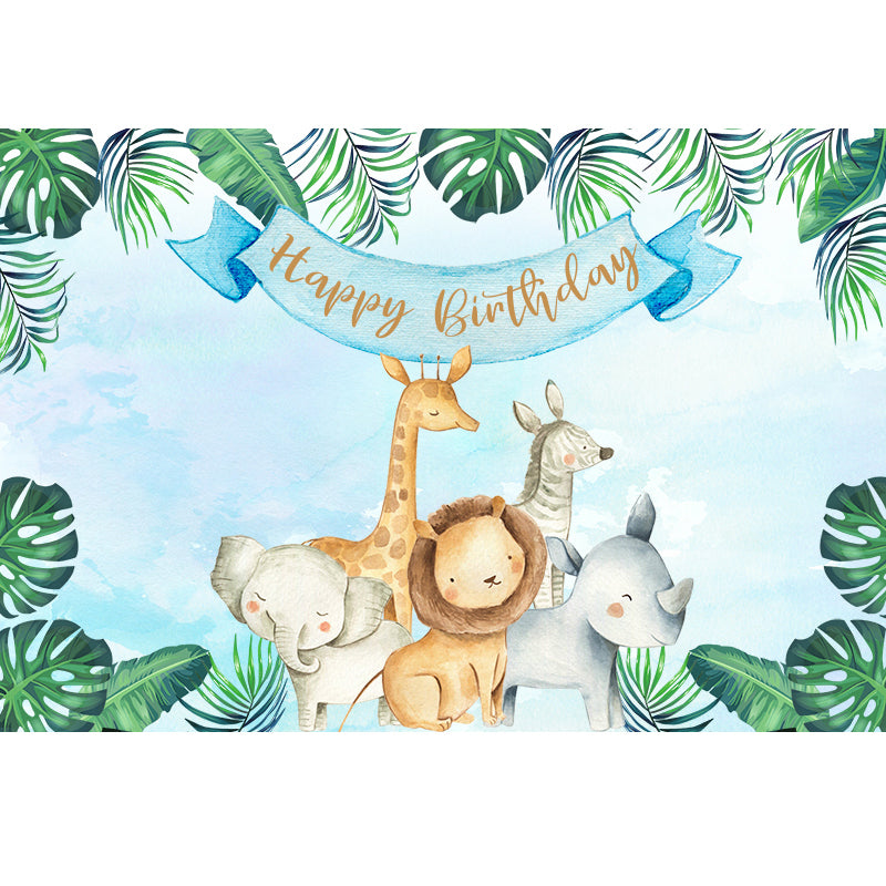 BABY ANIMALS LION ZEBRA BIRTHDAY SHOWER PARTY BANNER BACKDROP DECORATION