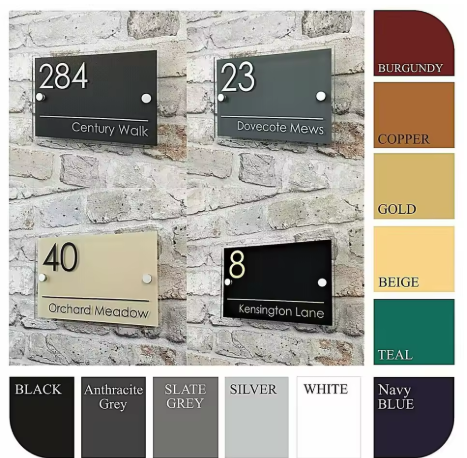 CUSTOM HOUSE SIGN NUMBER STREET SIGN COLOURED ACRYLIC ADDRESS DOOR WALL PLAQUE