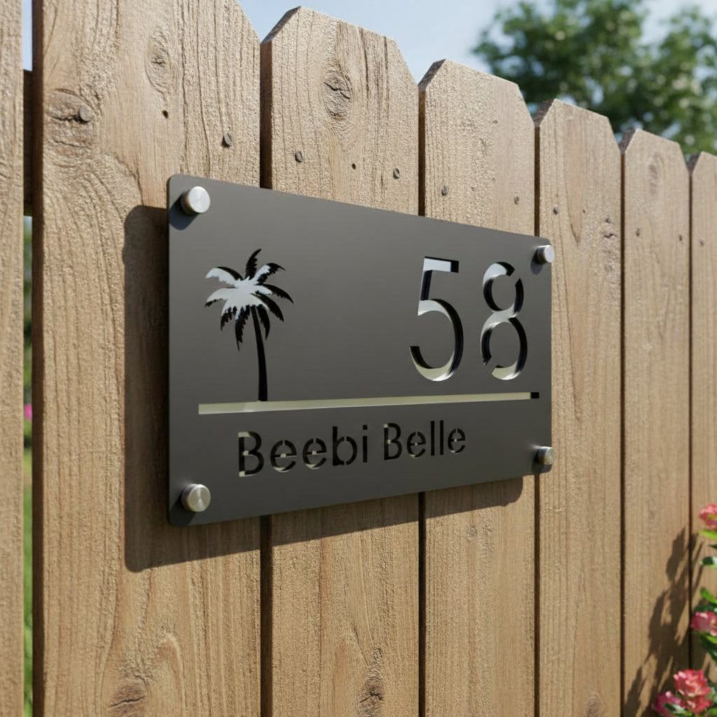 Custom Palm Tree Acrylic House Sign | Personalised Number & Address Plaque