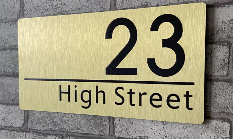 CUSTOM BRUSHED ALUMINIUM HOUSE SIGN NUMBER STREET SIGN ADDRESS DOOR WALL PLAQUE