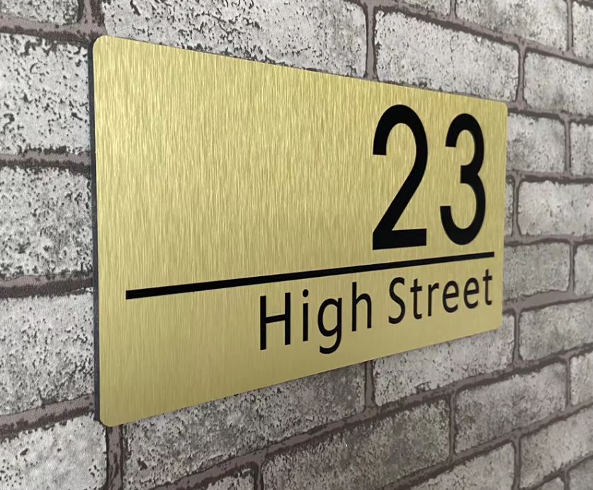 CUSTOM BRUSHED ALUMINIUM HOUSE SIGN NUMBER STREET SIGN ADDRESS DOOR WALL PLAQUE