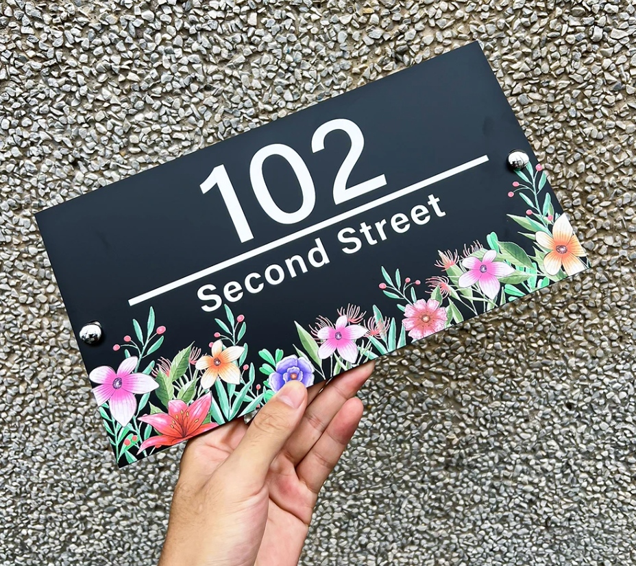 HOUSE SIGN ADDRESS SIGN FLOWER FLORAL ACRYLIC NUMBER STREET ADDRESS PLAQUE