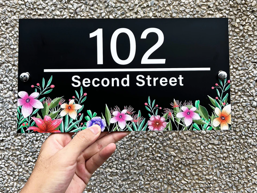 HOUSE SIGN ADDRESS SIGN FLOWER FLORAL ACRYLIC NUMBER STREET ADDRESS PLAQUE