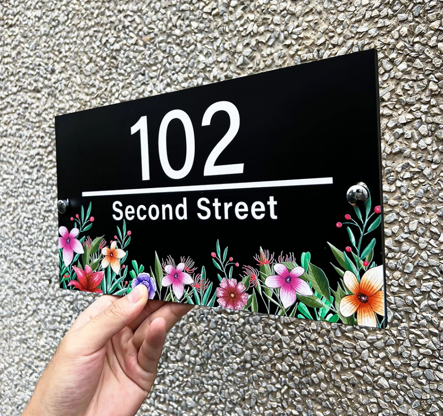 HOUSE SIGN ADDRESS SIGN FLOWER FLORAL ACRYLIC NUMBER STREET ADDRESS PLAQUE