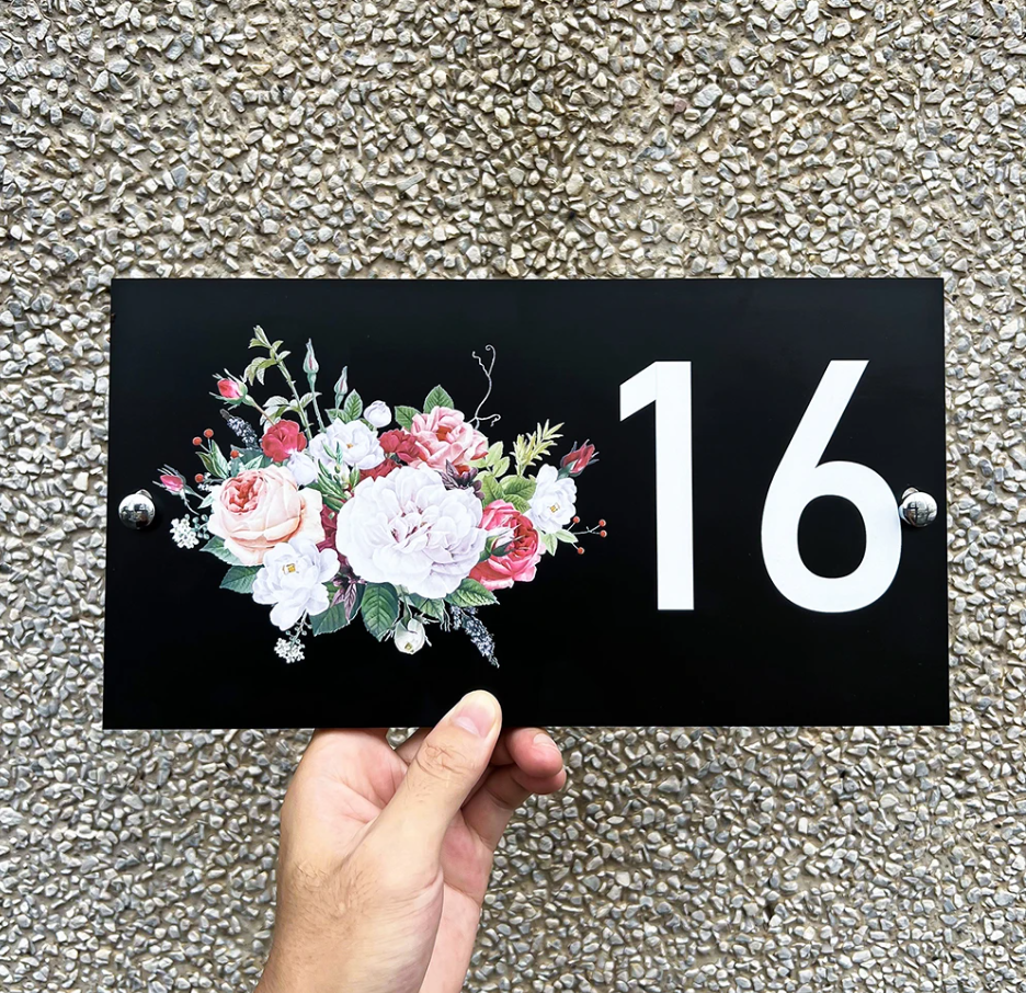 HOUSE SIGN ADDRESS FLOWER SIGN FLORAL COLOUR ACRYLIC NUMBER STREET ADDRESS PLAQUE