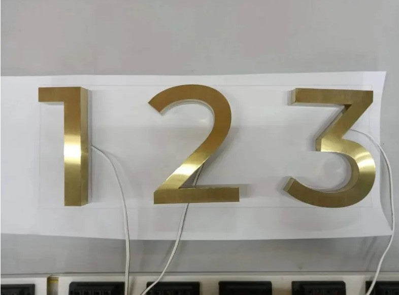 Custom LED House Number Sign | Backlit Stainless Steel Address Plaque | Gold