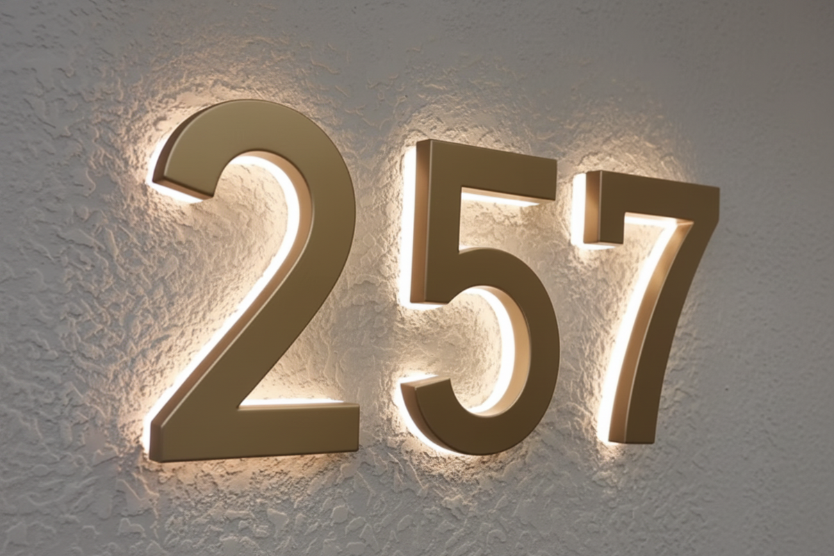 Custom LED House Number Sign | Backlit Stainless Steel Address Plaque | Gold