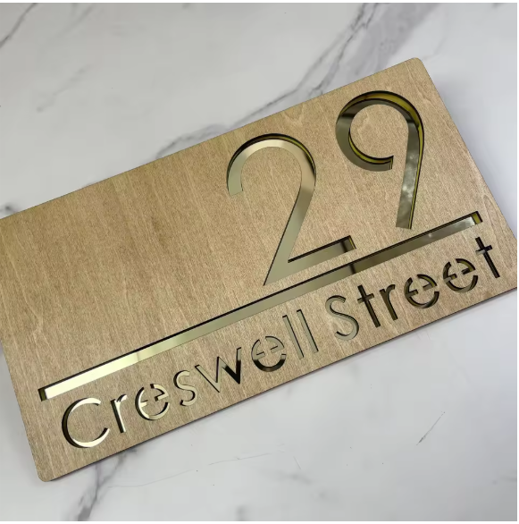 WOOD WOODEN CUSTOM OUTDOOR HOUSE SIGN NUMBER STREET HOUSE ADDRESS WALL MAIL BOX LETTER BOX PLAQUE
