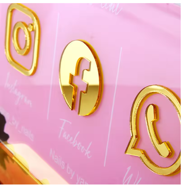 BUSINESS MULTI SOCIAL MEDIA PINK SIGN BOARD PLAQUE FACEBOOK INSTAGRAM TIKTOK