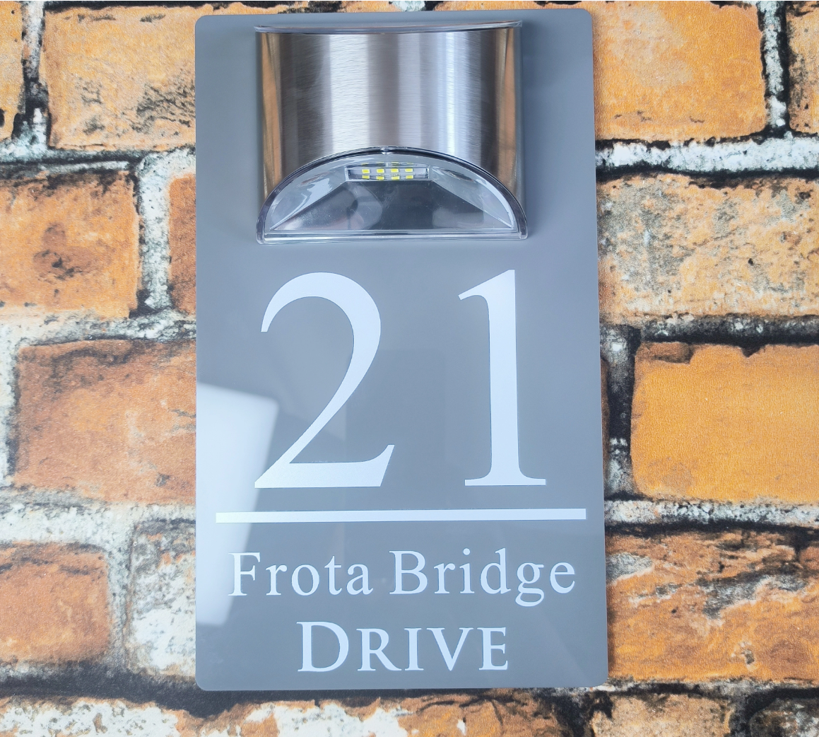 Custom Gray Solar LED House Sign | Personalised Illuminated Address Plaque