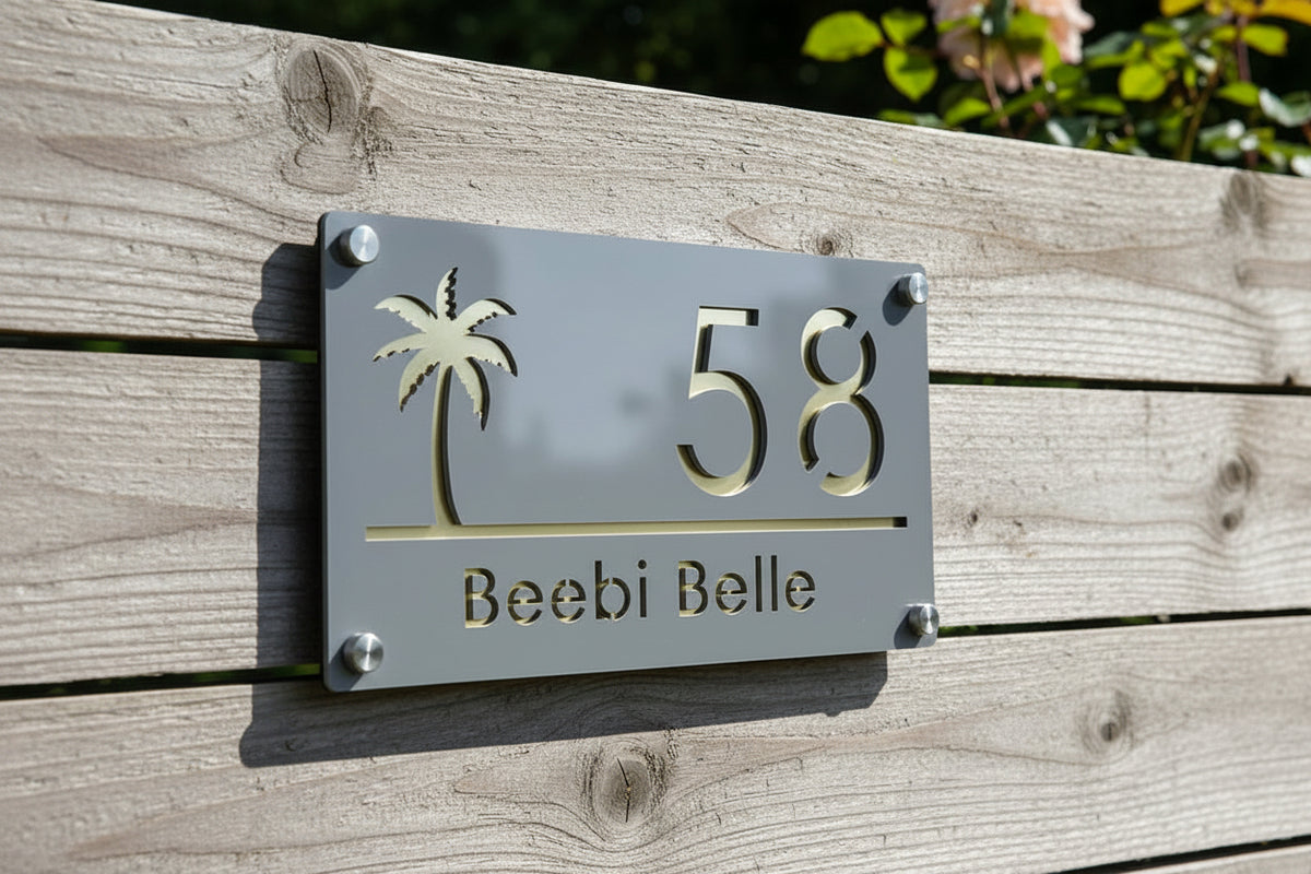 Custom Palm Tree Acrylic House Sign | Personalised Number & Address Plaque