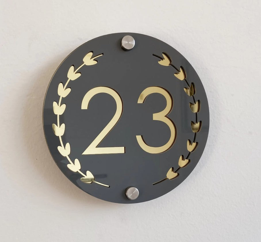 CUSTOM ROUND HOUSE SIGN NUMBER STREET SIGN ACRYLIC ADDRESS DOOR WALL PLAQUE