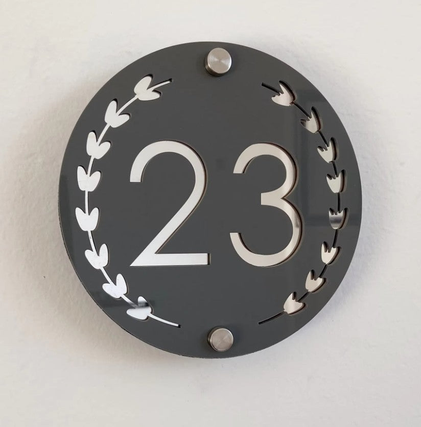 CUSTOM ROUND HOUSE SIGN NUMBER STREET SIGN ACRYLIC ADDRESS DOOR WALL PLAQUE