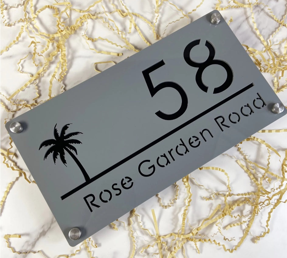 CUSTOM HOUSE SIGN NUMBER STREET SIGN PALM TREE ACRYLIC ADDRESS DOOR WALL PLAQUE