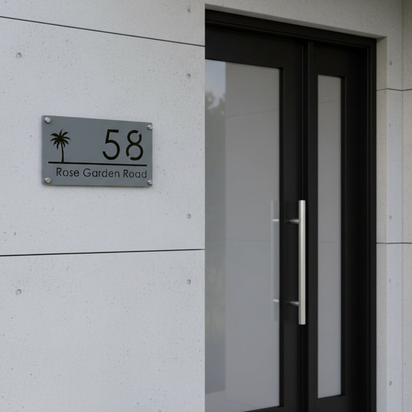 Custom Palm Tree Acrylic House Sign | Personalised Number & Address Plaque