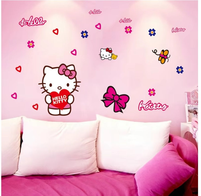 HELLO KITTY PINK PARTY HEARTS FLOWERS WALL STICKER MURAL ART Decal