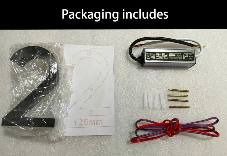 LED HOUSE NUMBER NUMBERS ADDRESS SIGN STAINLESS STEEL LIGHT UP BLACK GOLD SILVER