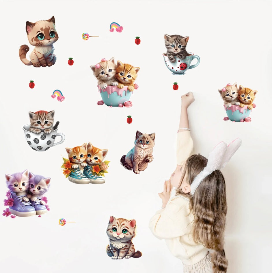 KITTEN CAT BUTTERFLY BEDROOM LIVING ROOM CHILDRENS KIDS WALL STICKER ART Decal