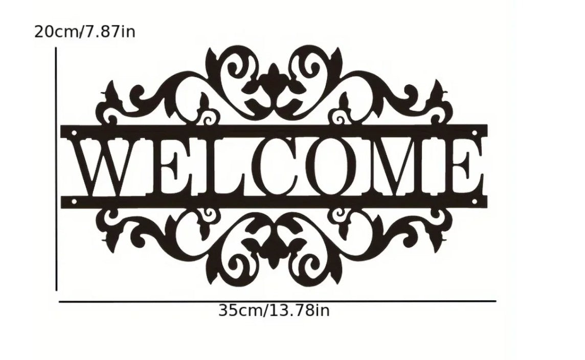 WELCOME HOUSE SIGN METAL ADDRESS SIGN BLACK METAL STREET PLAQUE 35CM