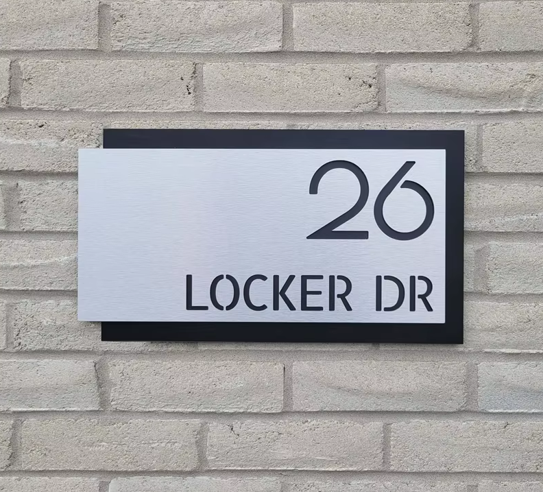 CUSTOM HOUSE SIGN ADDRESS SIGN ALUMINIUM MODERN SILVER BLACK NUMBER ADDRESS SIGN PLAQUE
