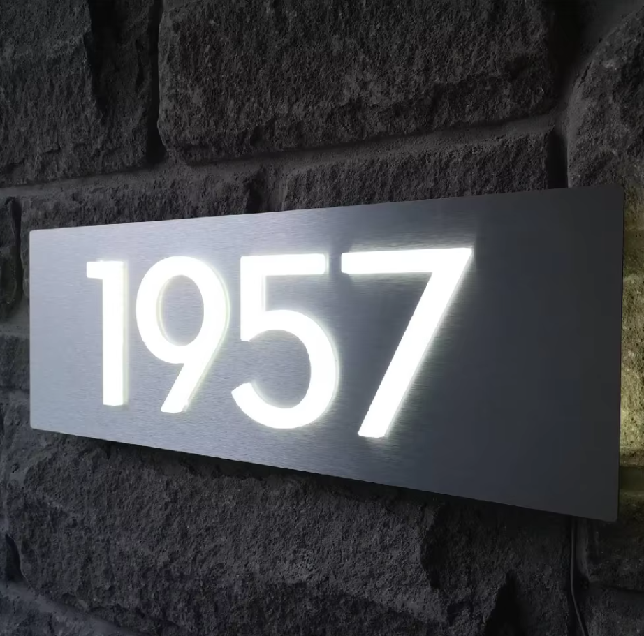 CUSTOM LED LIGHT HOUSE SIGN ADDRESS COMPOSITE ALUMINIUM NUMBER 3D WEATHERPROOF PLAQUE