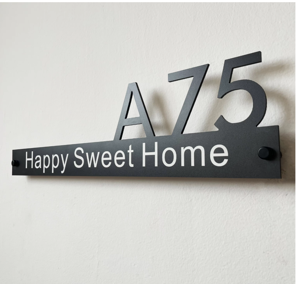 CUSTOM HOUSE OUTSIDE SIGN NUMBER STREET HOUSE ADDRESS BLACK ALUMINIUM CUT WALL SIGN