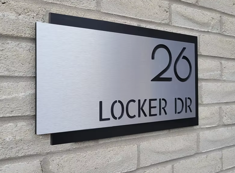 CUSTOM HOUSE SIGN ADDRESS SIGN ALUMINIUM MODERN SILVER BLACK NUMBER ADDRESS SIGN PLAQUE