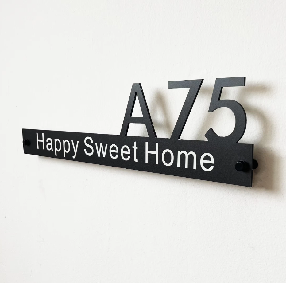 CUSTOM HOUSE OUTSIDE SIGN NUMBER STREET HOUSE ADDRESS BLACK ALUMINIUM CUT WALL SIGN