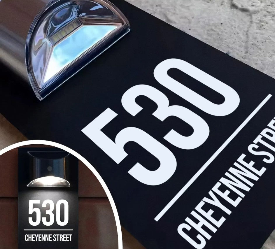 BLACK LED SOLAR POWERED OUTSIDE CUSTOM HOUSE SIGN NUMBER STREET HOUSE ADDRESS WALL SIGN