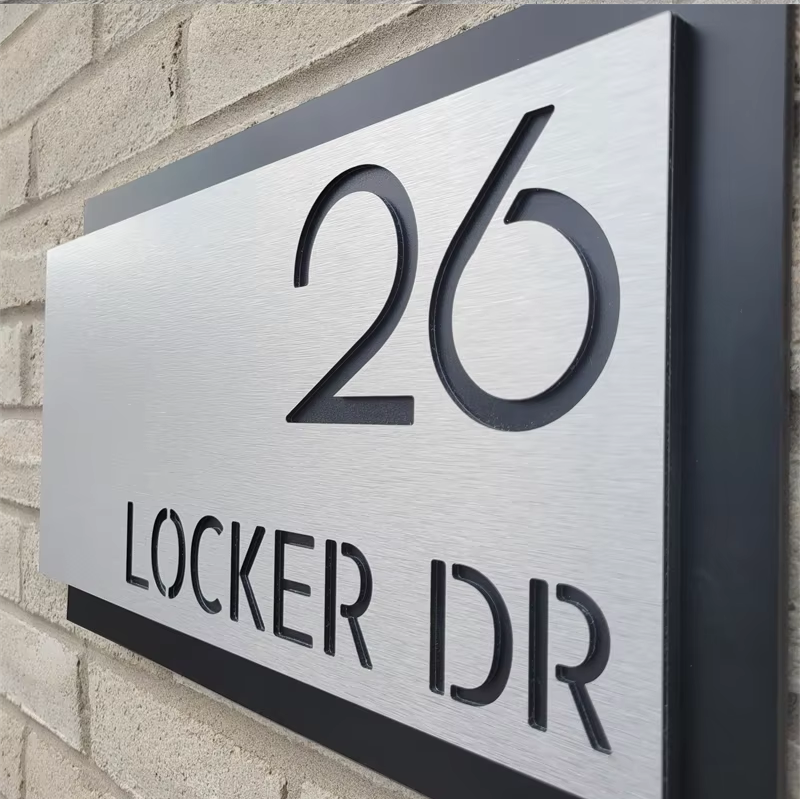 CUSTOM HOUSE SIGN ADDRESS SIGN ALUMINIUM MODERN SILVER BLACK NUMBER ADDRESS SIGN PLAQUE