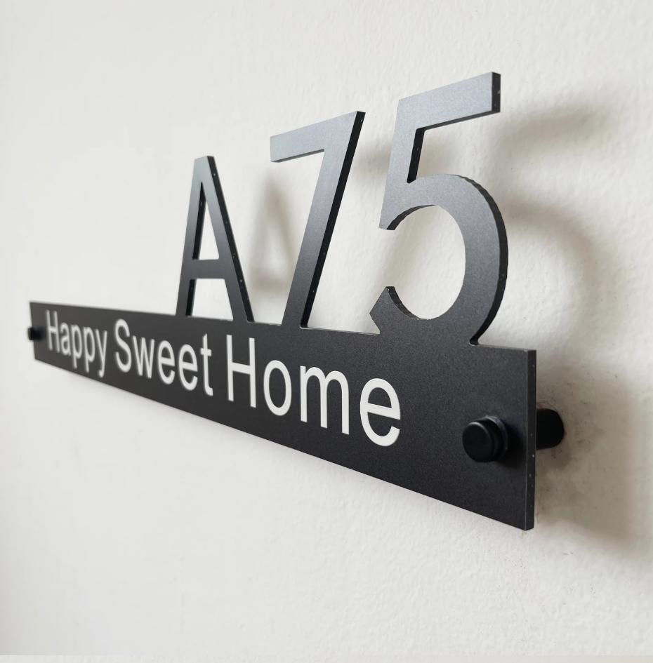 CUSTOM HOUSE OUTSIDE SIGN NUMBER STREET HOUSE ADDRESS BLACK ALUMINIUM CUT WALL SIGN