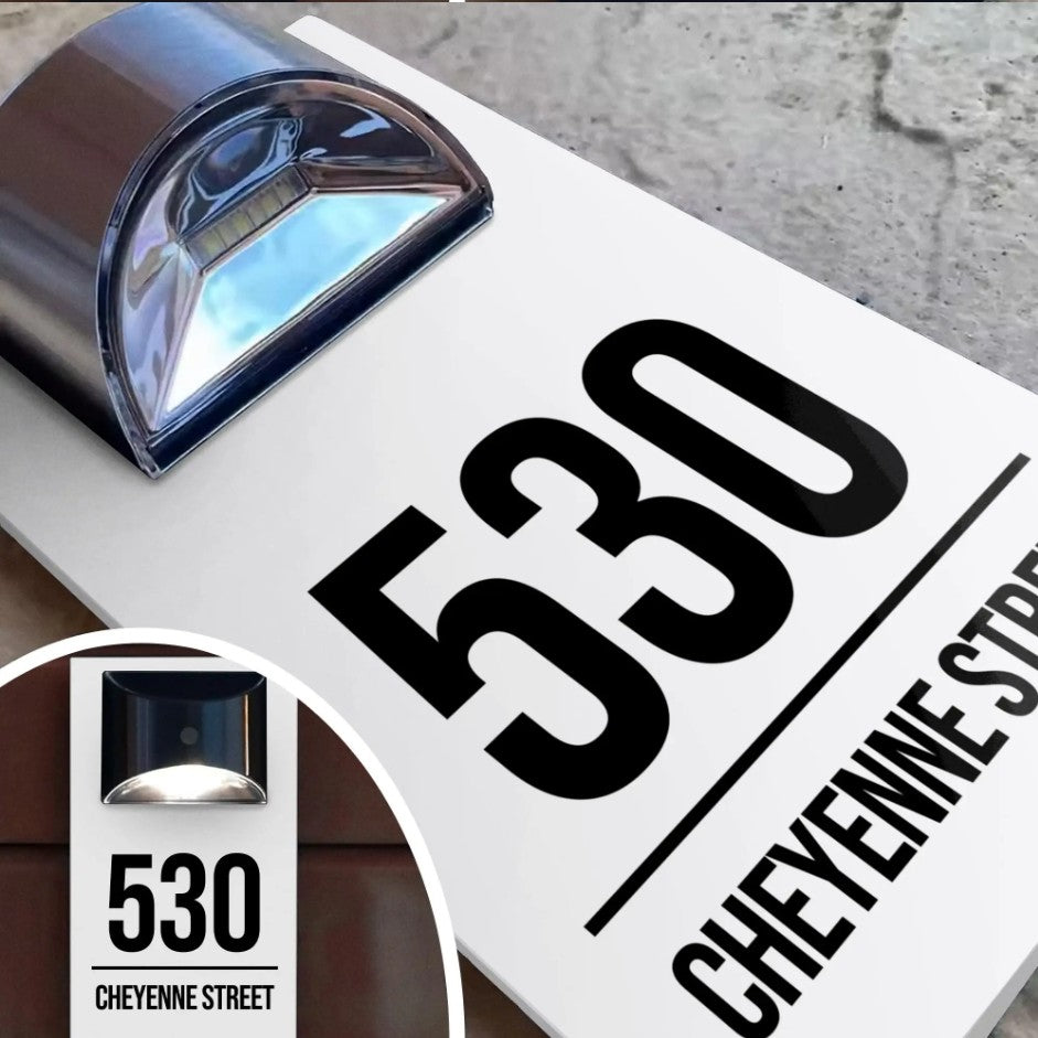 WHITE LED SOLAR POWERED OUTSIDE CUSTOM HOUSE SIGN NUMBER STREET HOUSE ADDRESS WALL SIGN