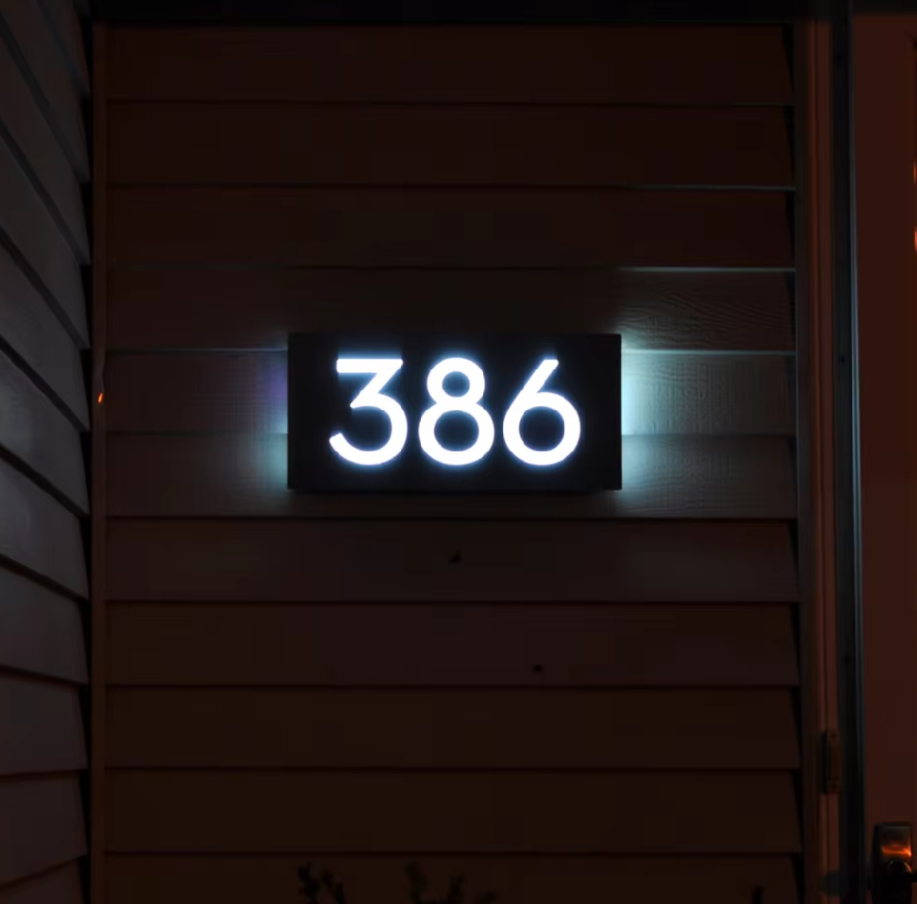 CUSTOM LED LIGHT HOUSE SIGN ADDRESS COMPOSITE ALUMINIUM NUMBER 3D WEATHERPROOF PLAQUE