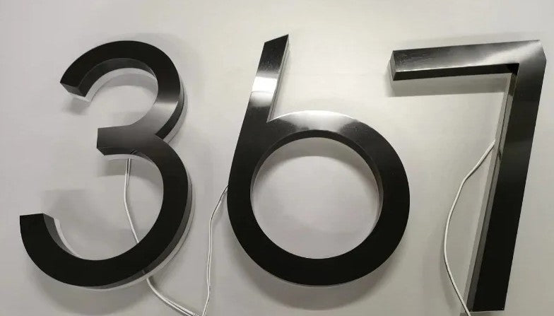 LED HOUSE NUMBER NUMBERS ADDRESS SIGN STAINLESS STEEL LIGHT UP BLACK GOLD SILVER