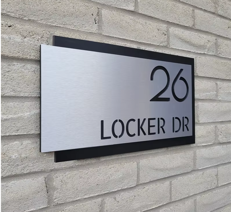 CUSTOM HOUSE SIGN ADDRESS SIGN ALUMINIUM MODERN SILVER BLACK NUMBER ADDRESS SIGN PLAQUE