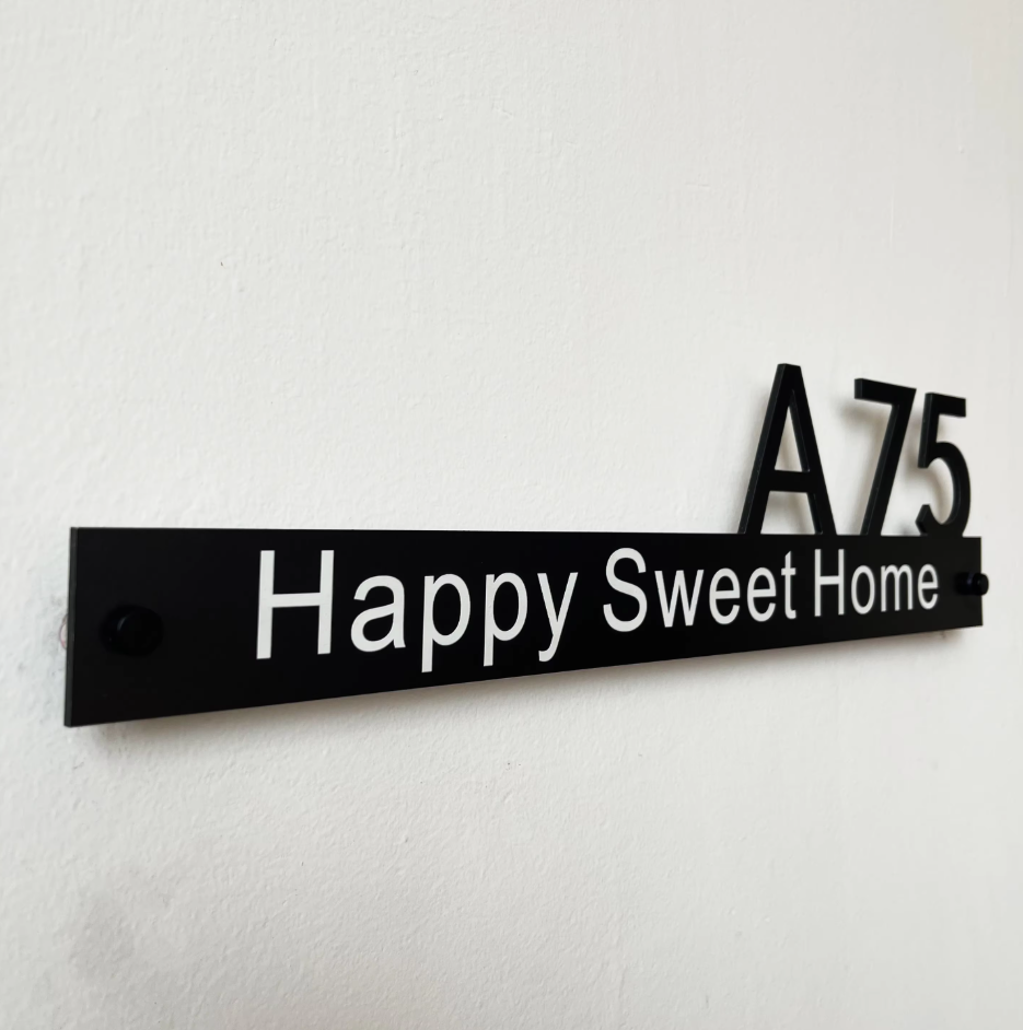 CUSTOM HOUSE OUTSIDE SIGN NUMBER STREET HOUSE ADDRESS BLACK ALUMINIUM CUT WALL SIGN