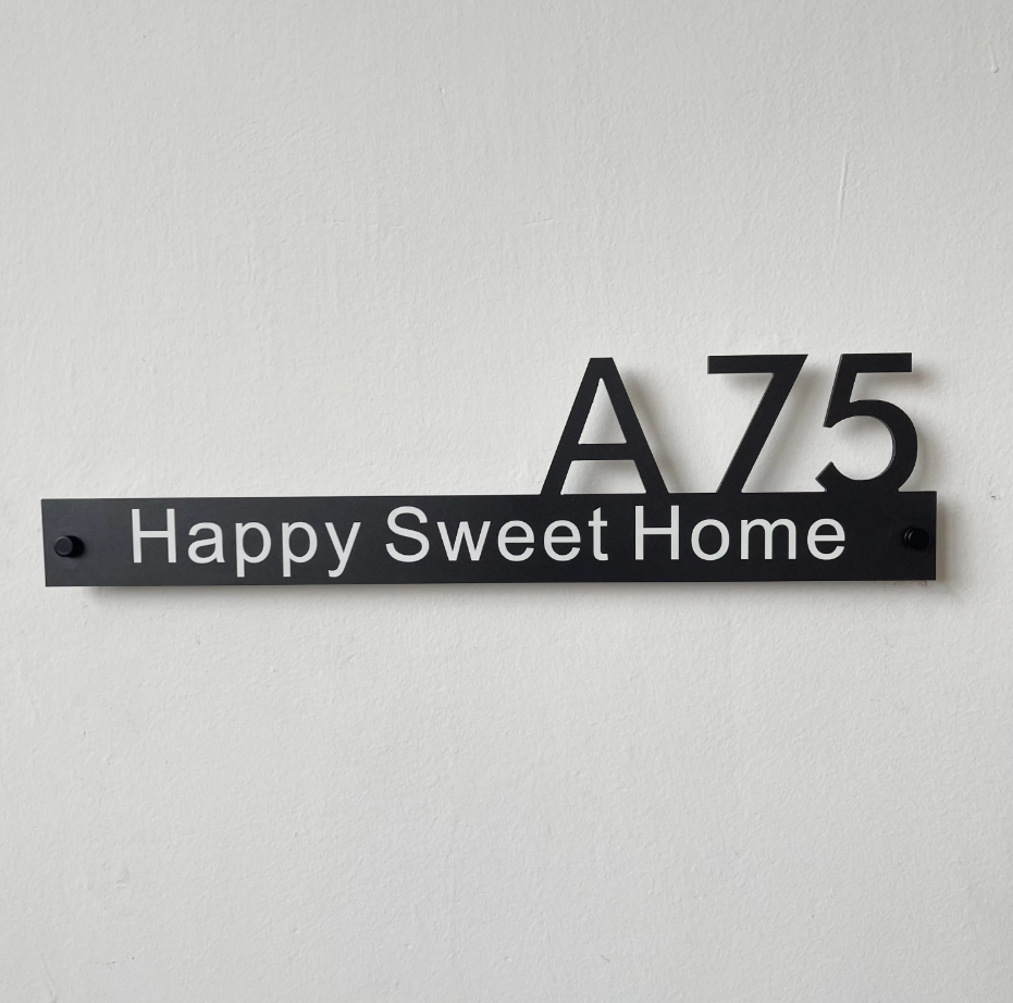 CUSTOM HOUSE OUTSIDE SIGN NUMBER STREET HOUSE ADDRESS BLACK ALUMINIUM CUT WALL SIGN