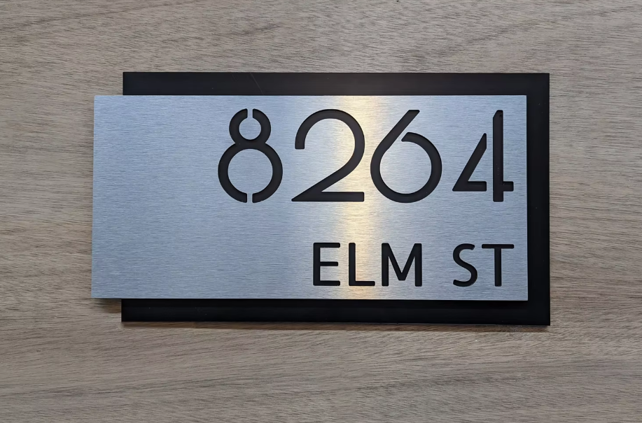 CUSTOM HOUSE SIGN ADDRESS SIGN ALUMINIUM MODERN SILVER BLACK NUMBER ADDRESS SIGN PLAQUE