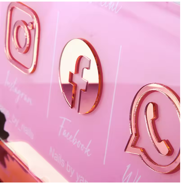 BUSINESS MULTI SOCIAL MEDIA PINK SIGN BOARD PLAQUE FACEBOOK INSTAGRAM TIKTOK