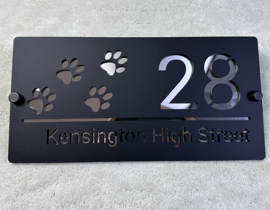 CUSTOM HOUSE SIGN NUMBER STREET SIGN PAW CAT DOG ACRYLIC ADDRESS DOOR WALL PLAQUE