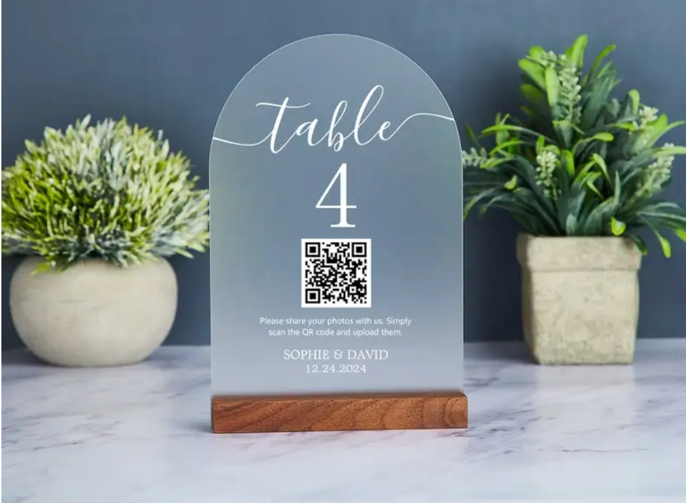 CUSTOM ACRYLIC TABLE NUMBER SIGN WITH QR CODE WEDDING RESTAURANT MENU