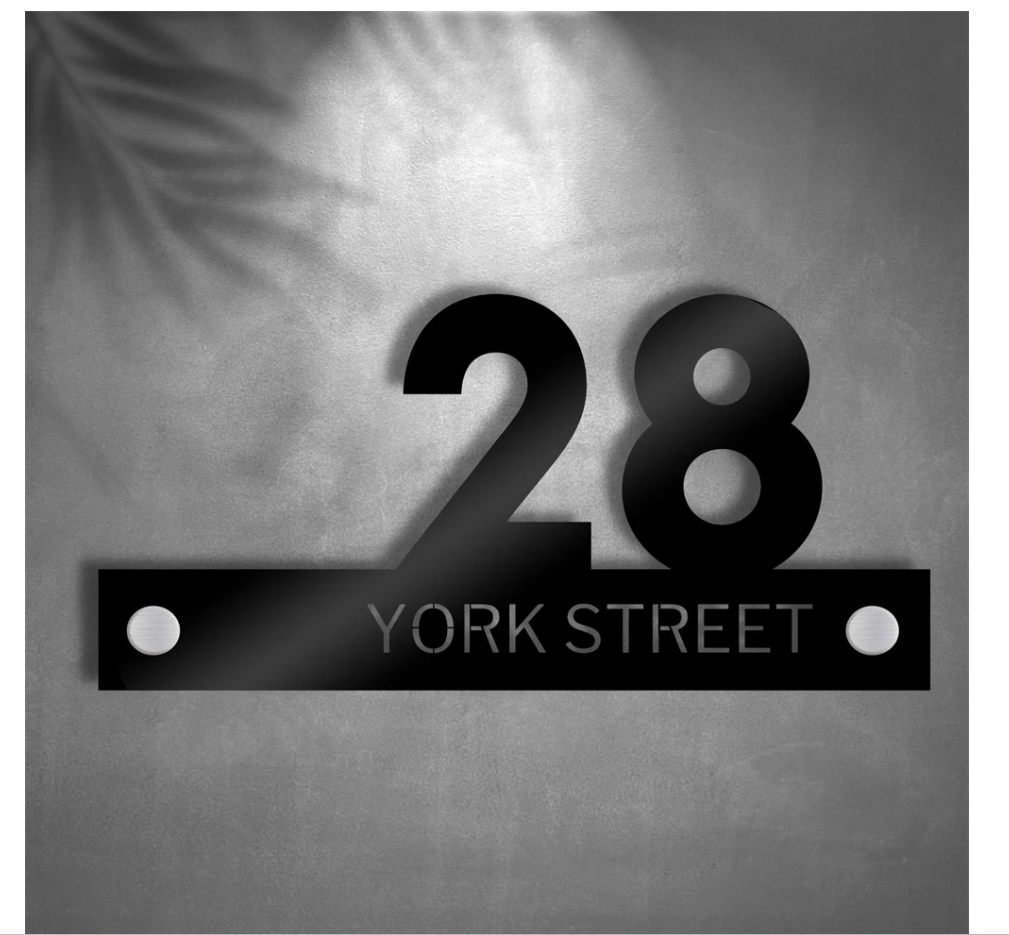 CUSTOM LASER CUT HOUSE SIGN ADDRESS SIGN OUTSIDE NUMBER STREET BLACK ACRYLIC WALL SIGN